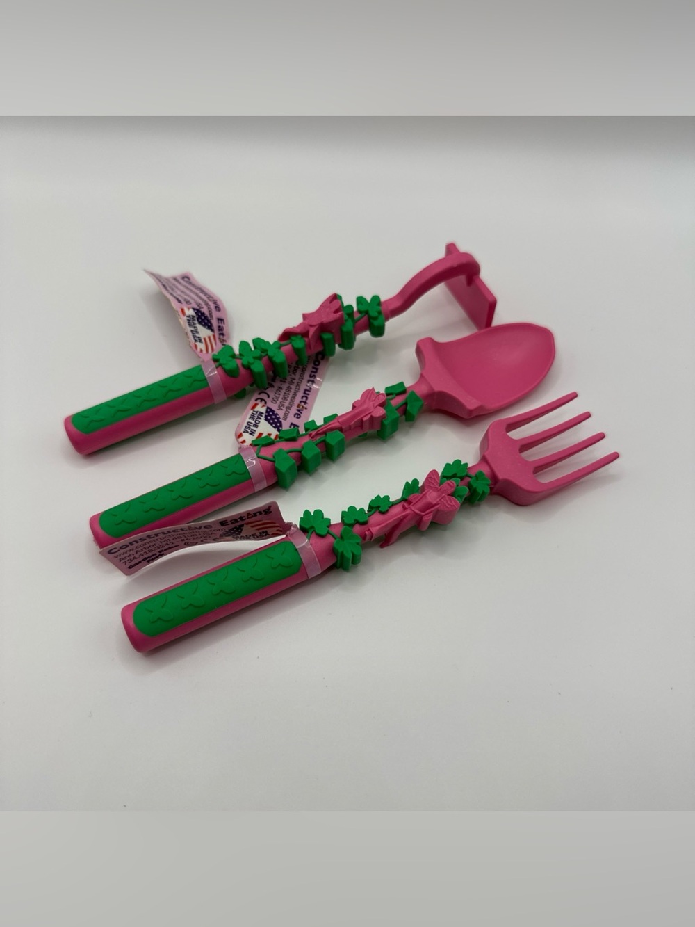 Constructive Eating Set of 3 Utensils for Kids & Toddlers Fairy Garden Pink